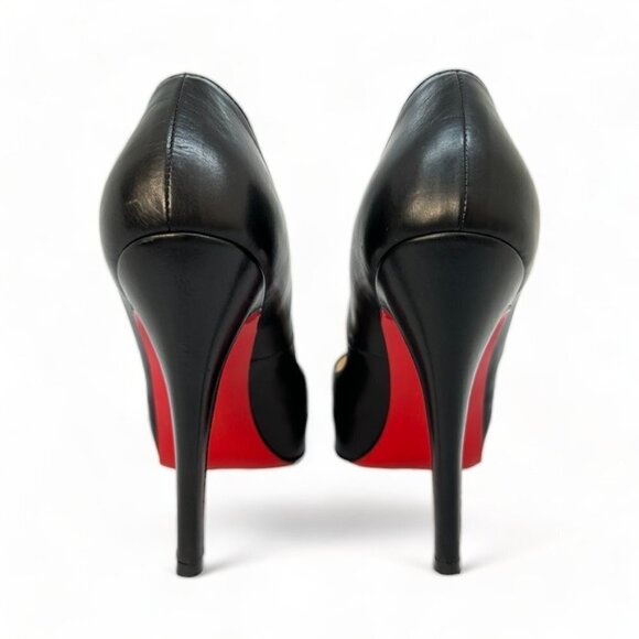 Christian Louboutin Very Prive 120 Leather Black Red EU 35.5 Peep Toe Pump - Picture 6 of 11